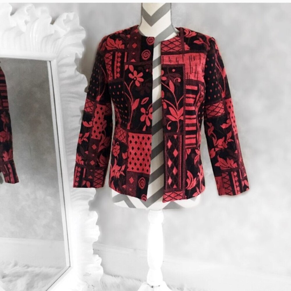 Vintage BFA Patchwork Classic Cropped Blazer Jacket Open Style Velvet
